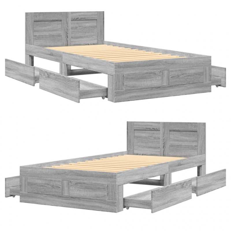 Bettgestell mit Kopfteil Betongrau 75x190 cm Holzwerkstoff