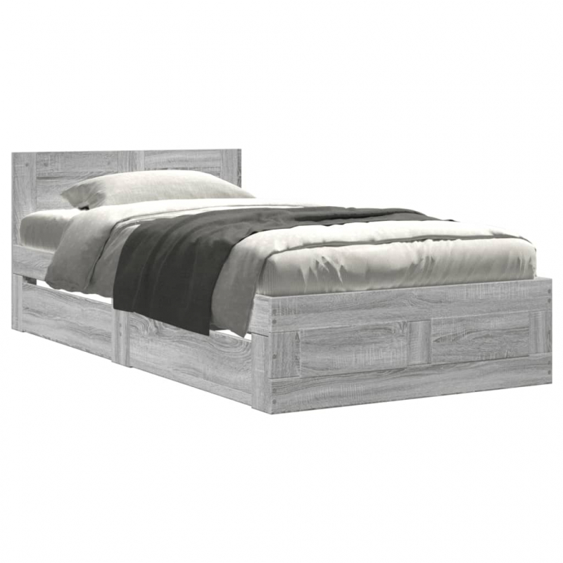 Bettgestell mit Kopfteil Grau Sonoma 75x190 cm Holzwerkstoff