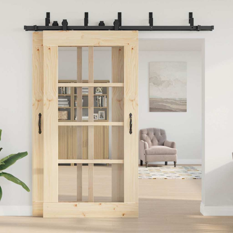 Schiebetürbeschlag-Set 213,5 cm Stahl Schwarz