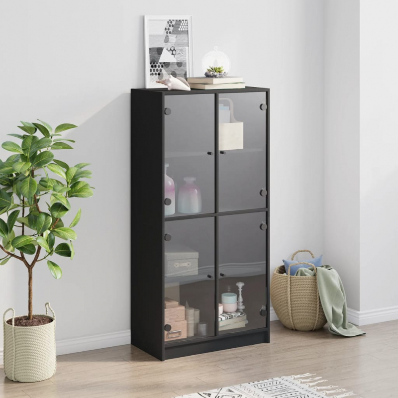 Highboard mit Türen Schwarz 68x37x142 cm Holzwerkstoff