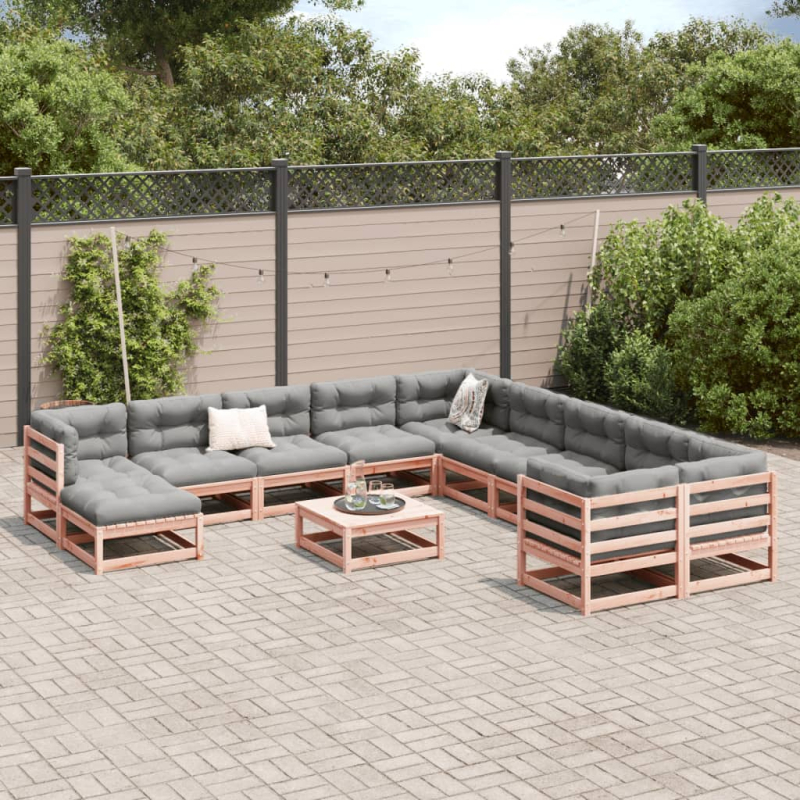 12-tlg. Garten-Sofagarnitur mit Kissen Massivholz Douglasie
