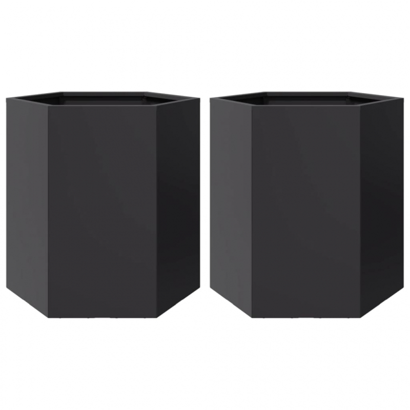 Garten-Pflanzgefäße 2 Stück Schwarz Sechseckig 46x40x45 Stahl