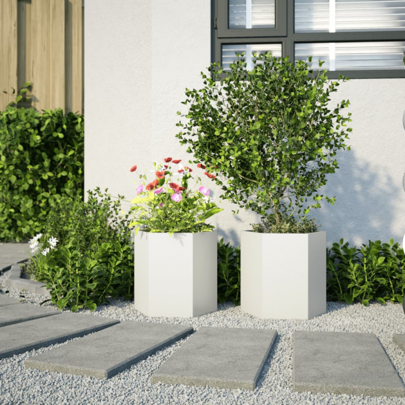 Garten-Pflanzgefäße 2 Stück Weiß Sechseckig 46x40x45 Stahl