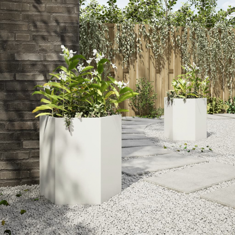 Garten-Pflanzgefäße 2 Stück Weiß Sechseckig 46x40x45 Stahl