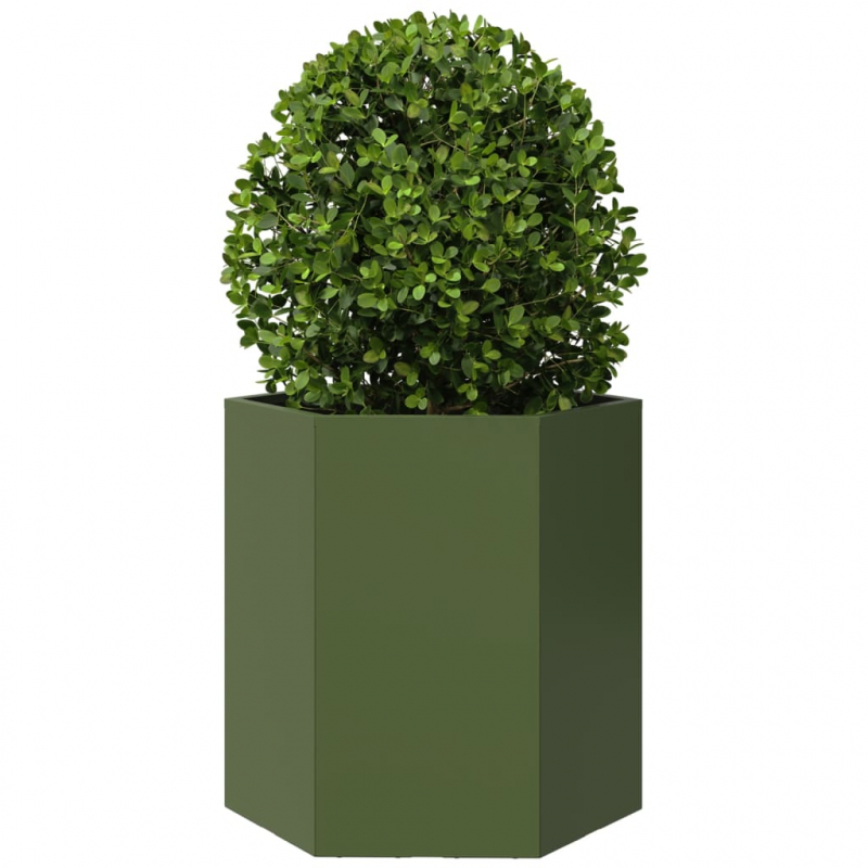 Garten-Pflanzgefäße 2 Stk.Olivgrün Sechseckig 46x40x45 cm Stahl