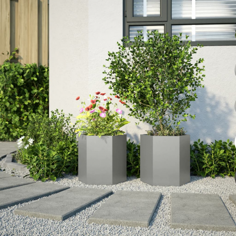 Garten-Pflanzgefäße 2 Stk.Sechseckig 46x40x45 cm Edelstahl