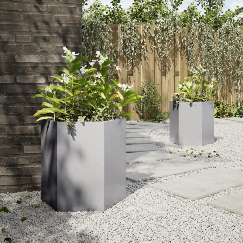 Garten-Pflanzgefäße 2Stk.Sechseckig 46x40x45cm Verzinkter Stahl