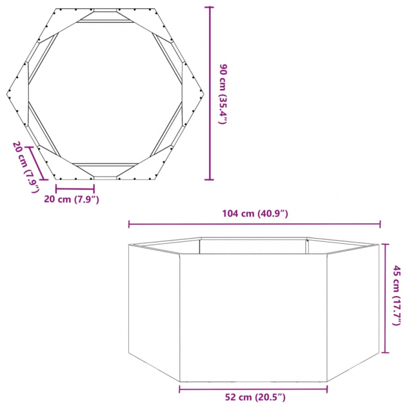Pflanzkübel Sechseckig 104x90x45 Verzinkter Stahl