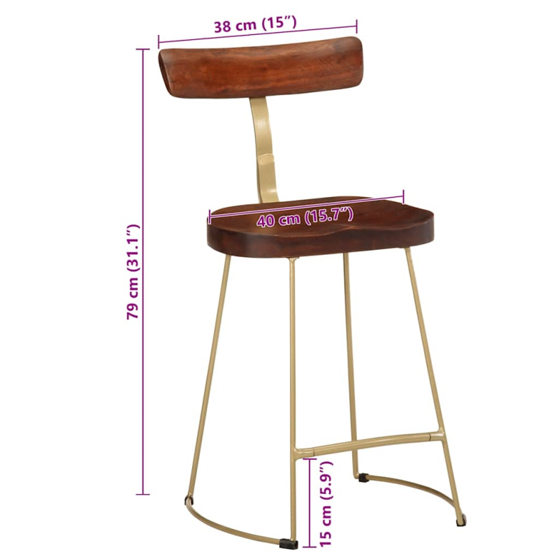 Barhocker 2 Stk. 49x43x79 cm Mango Massivholz