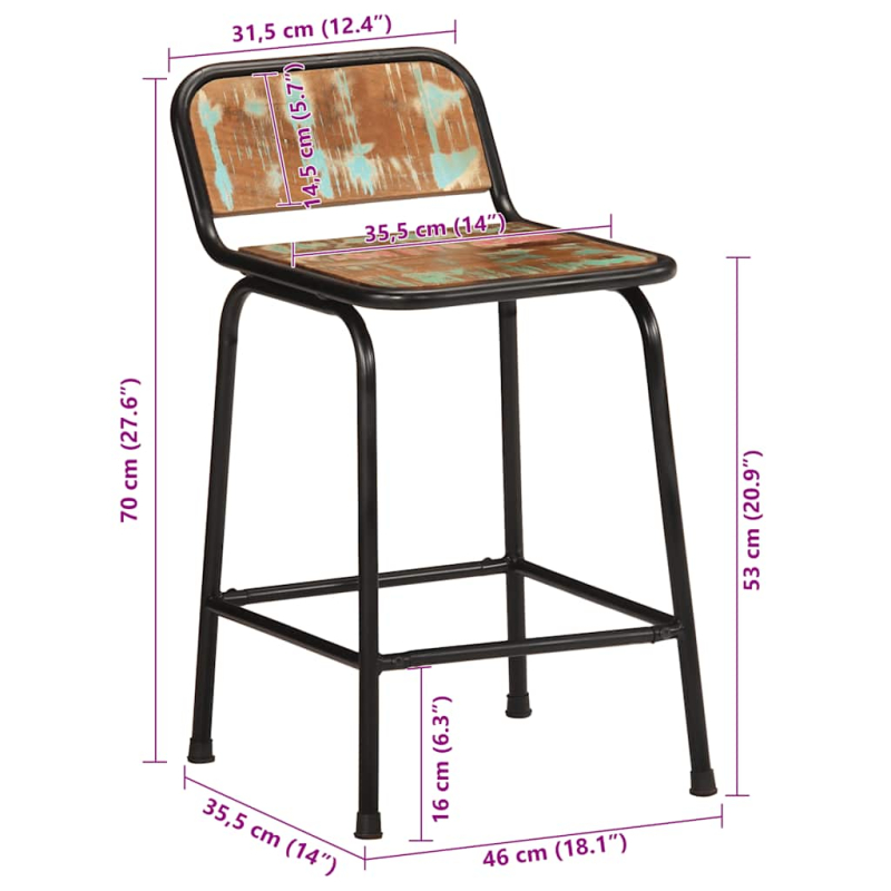 Barhocker 4 Stk. 46x35,5x70 cm Altholz Massivholz