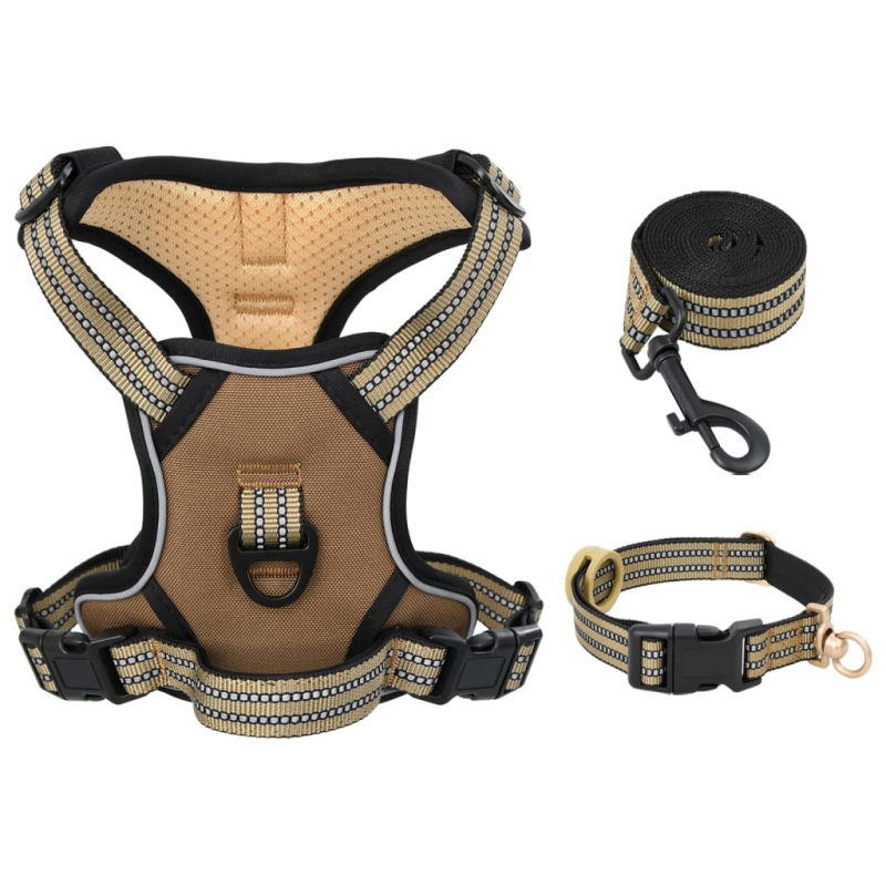 Hundegeschirr mit Leine & Halsband Verstellbar Braun M