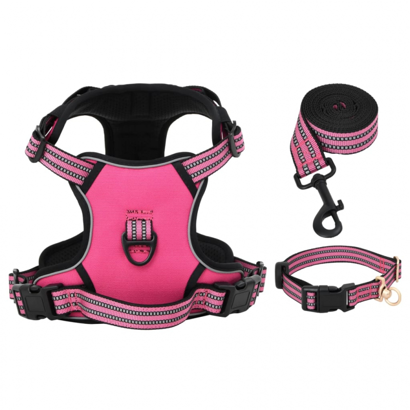 Hundegeschirr mit Leine & Halsband Verstellbar Rosa XL