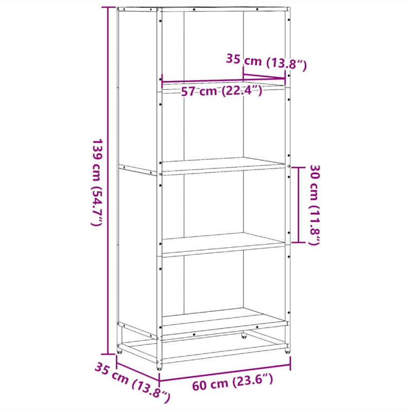 Bücherregal Braun Eichen-Optik 60x35x139 cm Holzwerkstoff