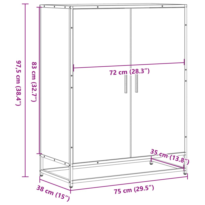 Schuhschrank Grau Sonoma 75x38x97,5 cm Holzwerkstoff Metall