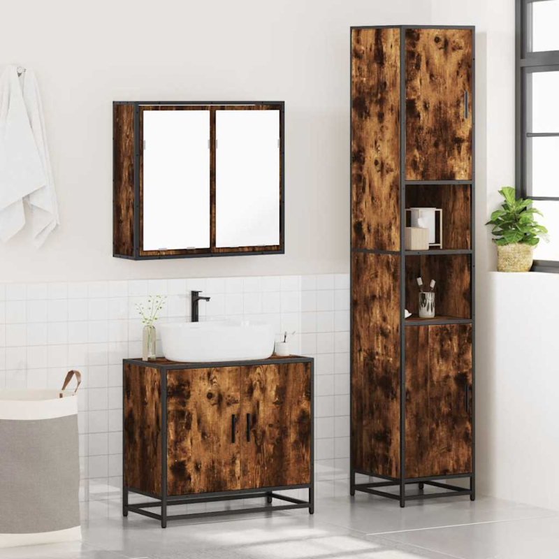 3-tlg. Badmöbel-Set Räuchereiche Holzwerkstoff