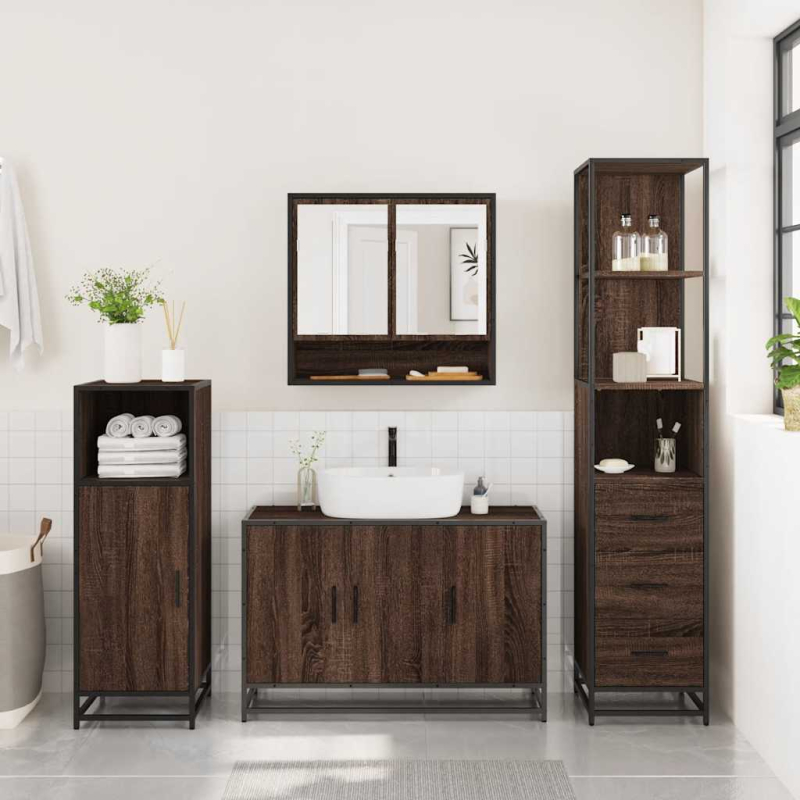 3-tlg. Badmöbel-Set Braun Eichen-Optik Holzwerkstoff