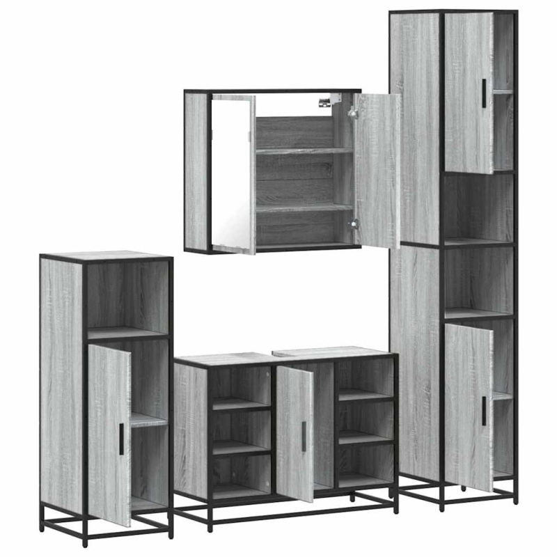 4-tlg. Badmöbel-Set Räuchereiche Holzwerkstoff
