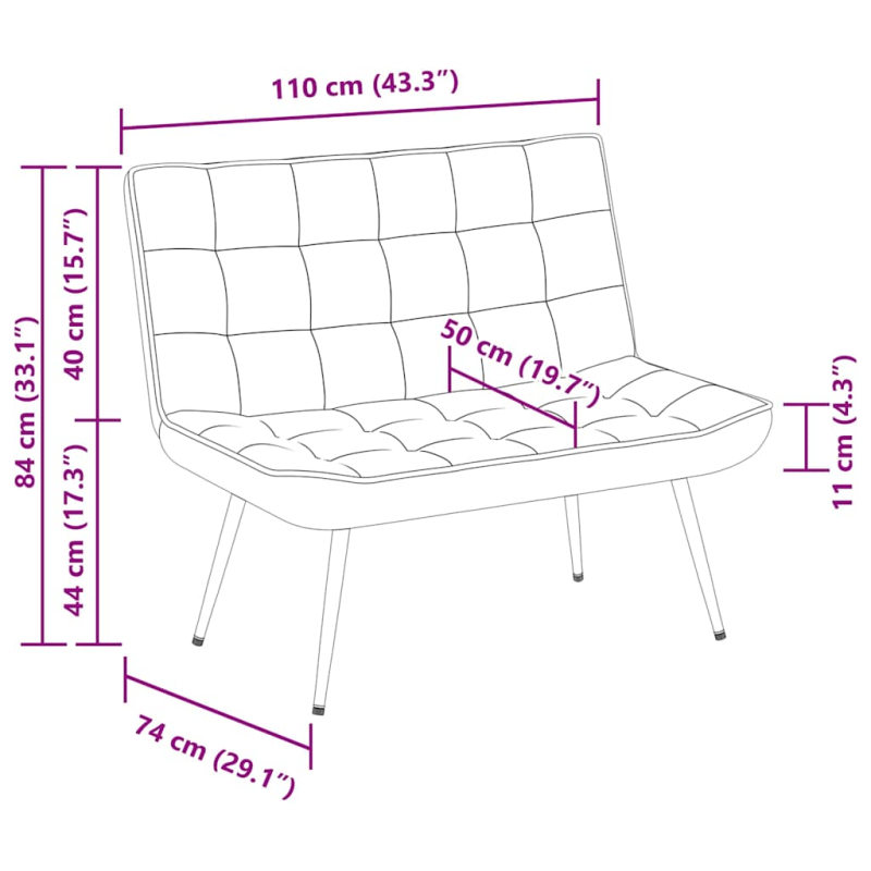 Sitzbank Blau 110x74x84 cm Samt