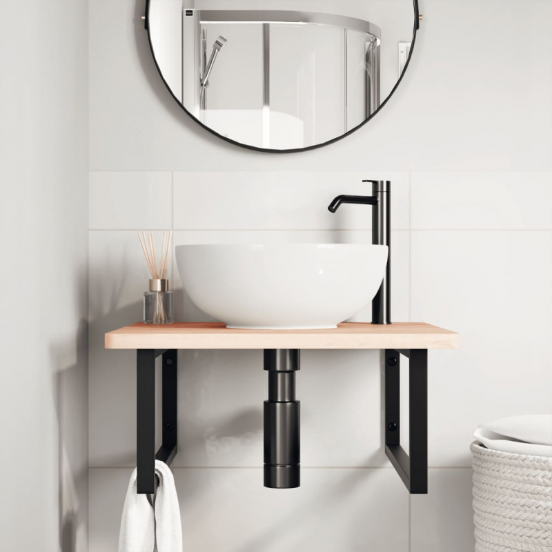 Waschbeckenregal Wandmontage Stahl und Massivholz Buche