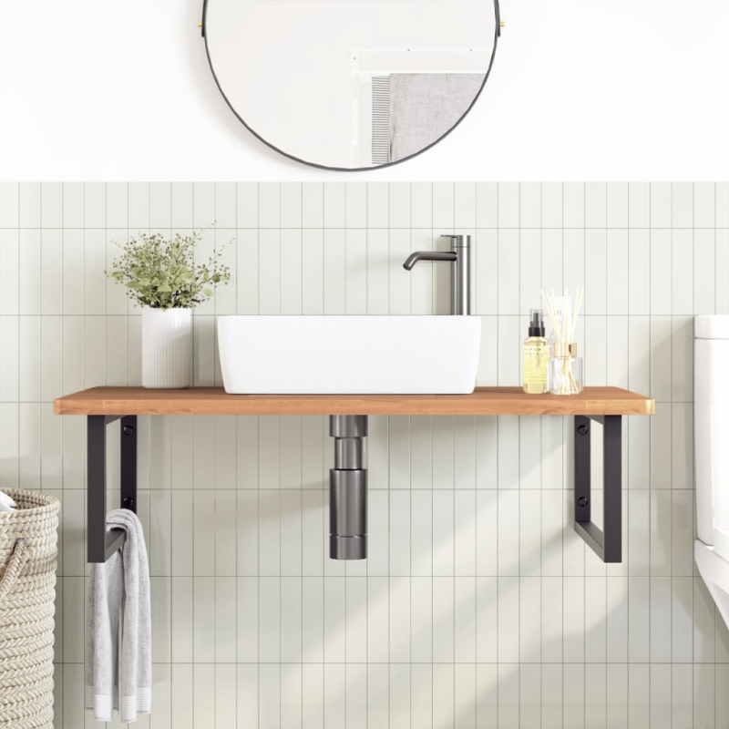 Waschbeckenregal Wandmontage Stahl und Massivholz Buche