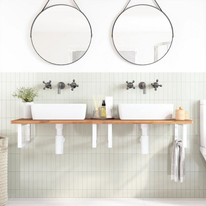 Waschbeckenregal Wandmontage Stahl und Massivholz Buche