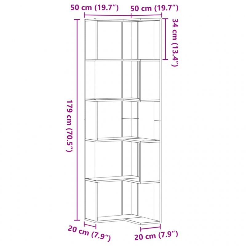 Eck-Bücherregal 5 Böden Betongrau 50x50x179 cm Holzwerkstoff