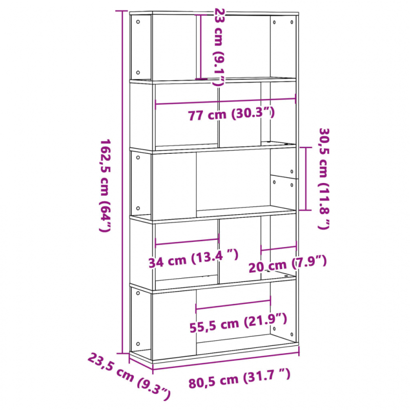 Bücherregal 5 Böden Räuchereiche 80,5x23,5x162,5 Holzwerkstoff