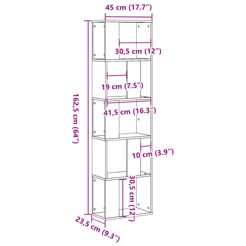 Bücherregal 5 Böden Artisan-Eiche 45x23,5x162,5 Holzwerkstoff