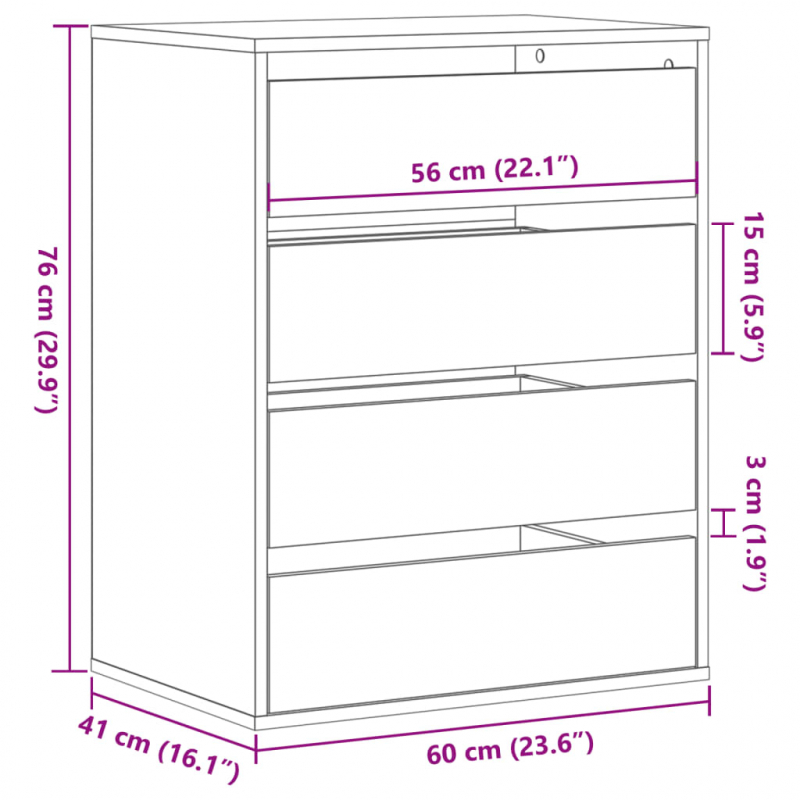 Kommode Grau Sonoma 60x41x76 cm Holzwerkstoff