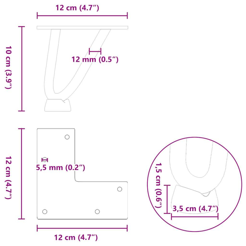 Haarnadelbeine 4 Stk. Weiß 10 cm Massivstahl