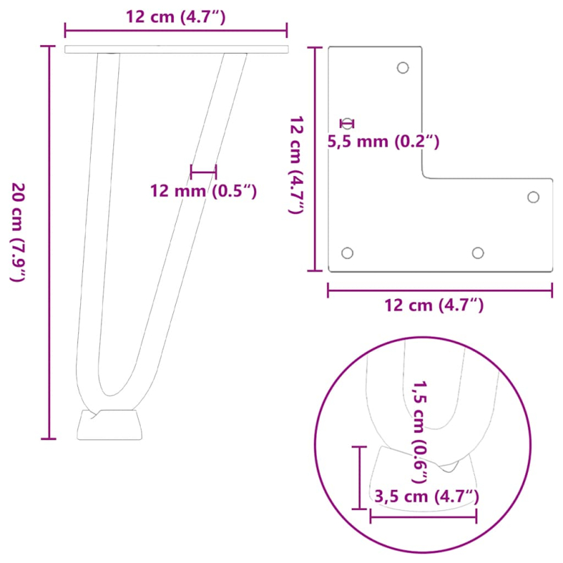 Haarnadelbeine 4 Stk. Naturstahl 20 cm Massivstahl