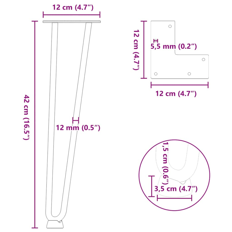 Haarnadelbeine 4 Stk. Weiß 42 cm Massivstahl