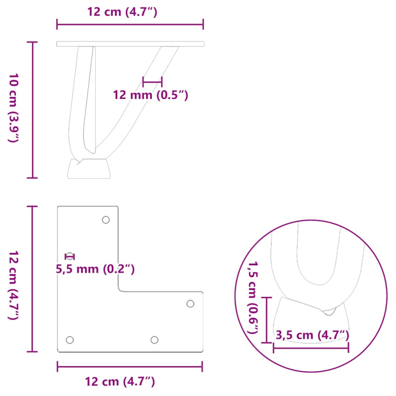 Haarnadelbeine 4 Stk. Weiß 10 cm Massivstahl