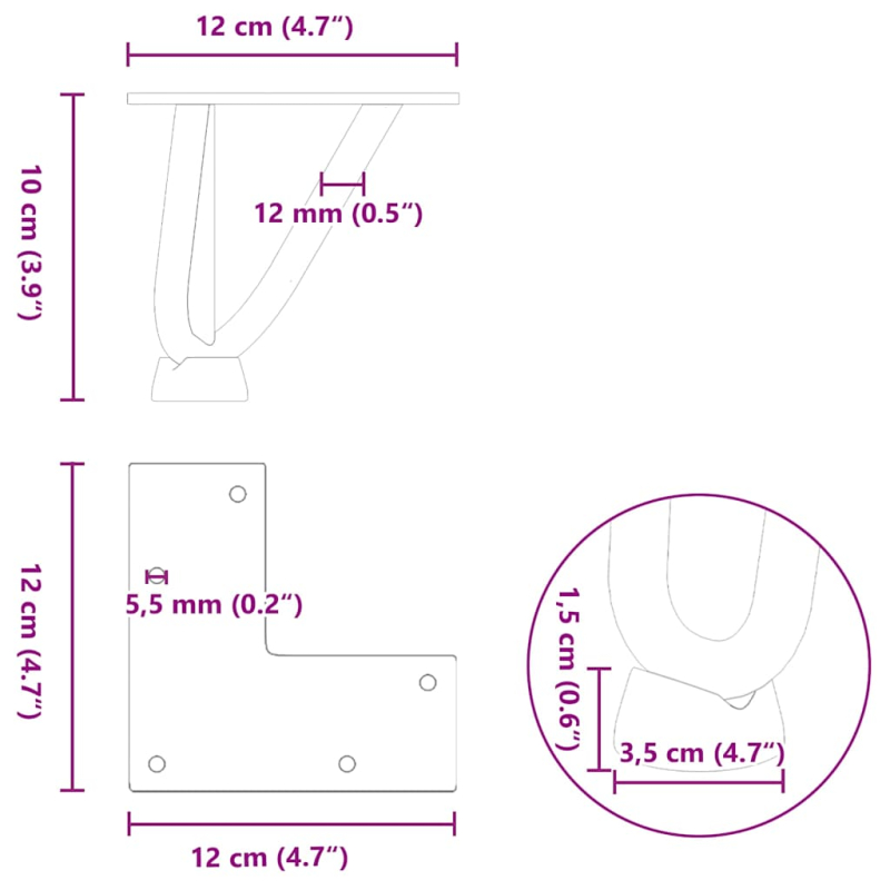 Haarnadelbeine 4 Stk. Anthrazit 10 cm Massivstahl