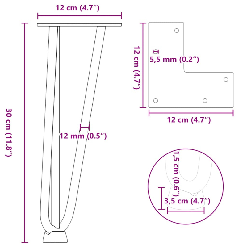 Haarnadelbeine 4 Stk. Weiß 30 cm Massivstahl