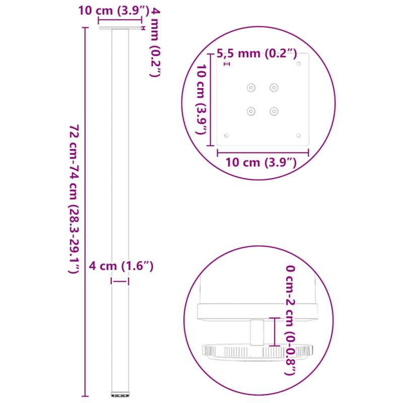 Couchtischbeine 4 Stk. Anthrazit 72-74 cm Stahl