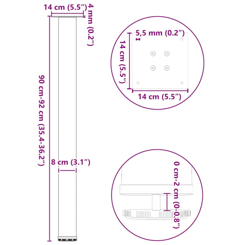 Couchtischbeine 4 Stk. Anthrazit 90-92 cm Stahl