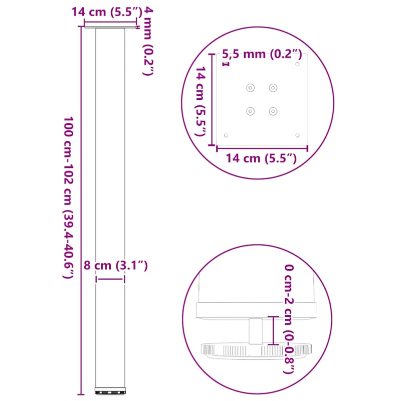 Couchtischbeine 4 Stk. Anthrazit 100-102 cm Stahl