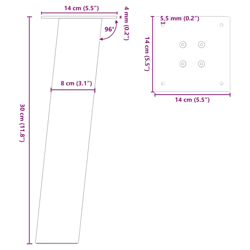 Couchtischbeine 4 Stk. Weiß 30 cm Stahl