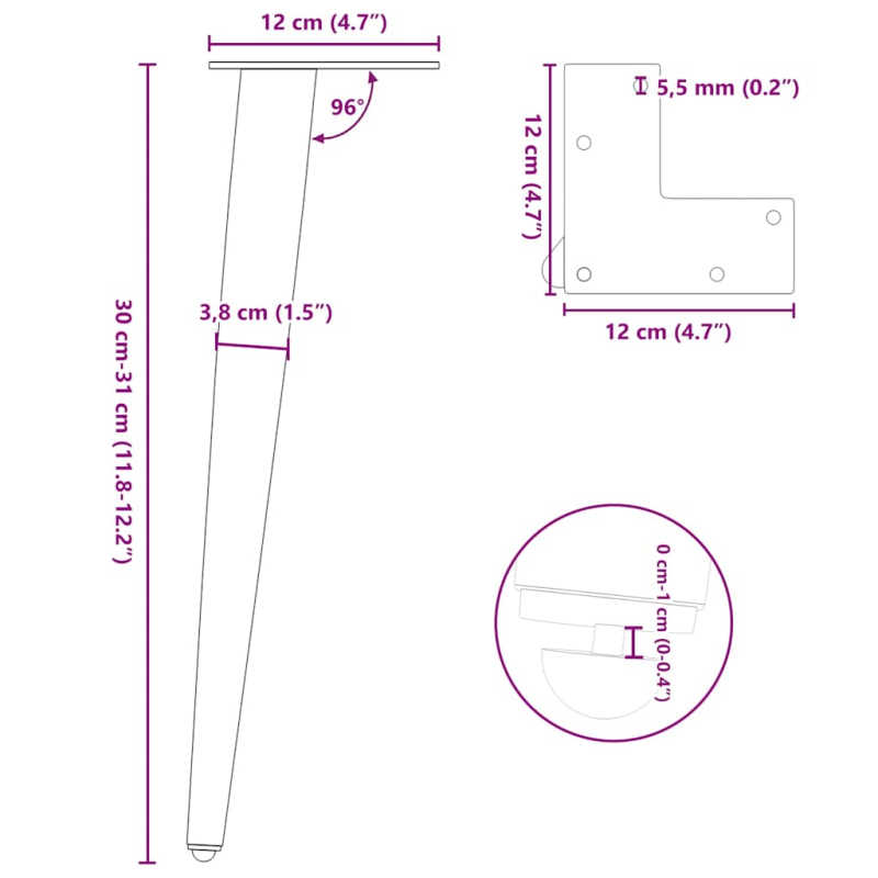 Couchtischbeine Konische Form 4 Stk. Anthrazit 30-31 cm Stahl