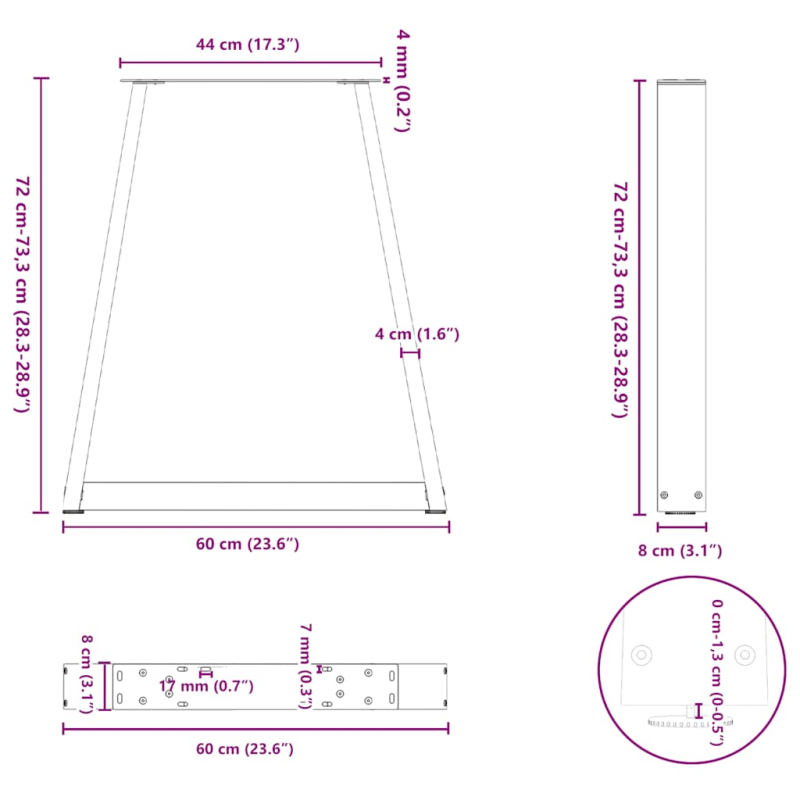 Couchtischbeine V-Form 2 Stk. Anthrazit 60x(72-73) cm Stahl