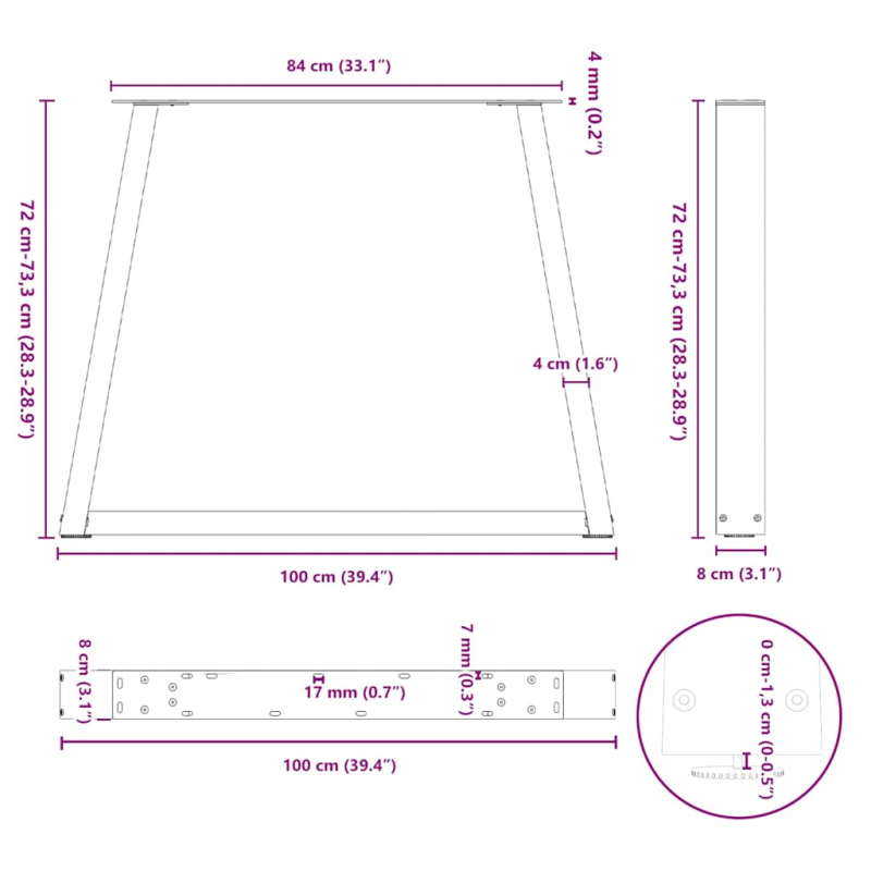 Esstischbeine V-Form 3 Stück Weiß 100x(72-73,3) cm Stahl