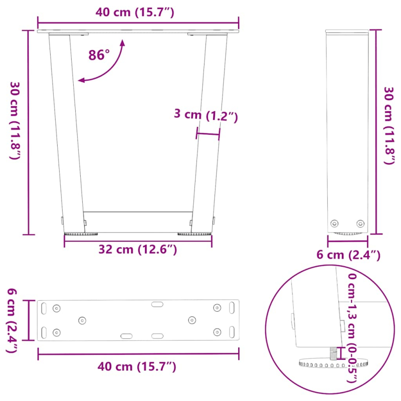 Esstischbeine V-Form 2 Stück Weiß 40x(30-31,3) cm Stahl