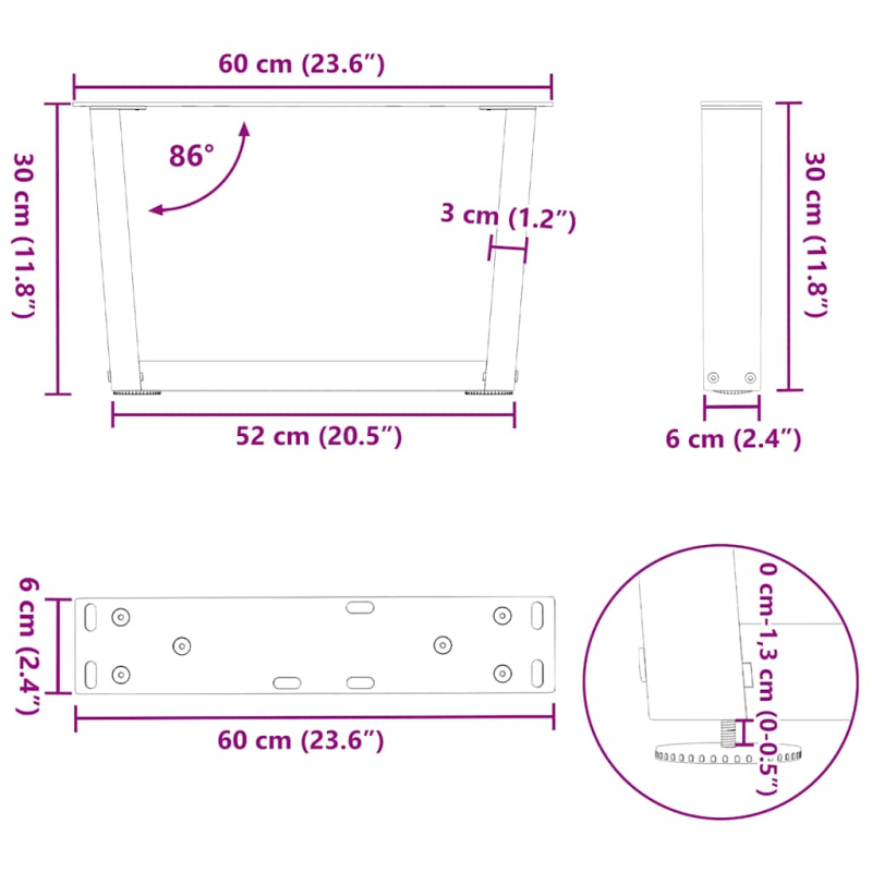 Esstisch Beine V-Form 2 Stück Weiß 60x(30-31,3) cm Stahl