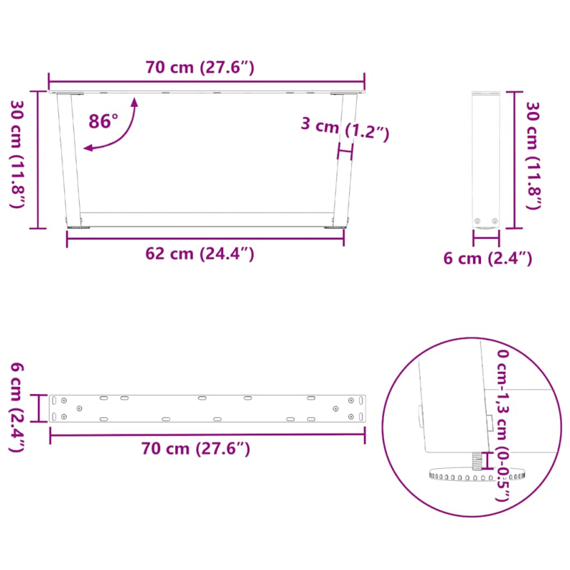 Esstischbeine V-Form 2 Stück Weiß 70x(30-31,3) cm Stahl