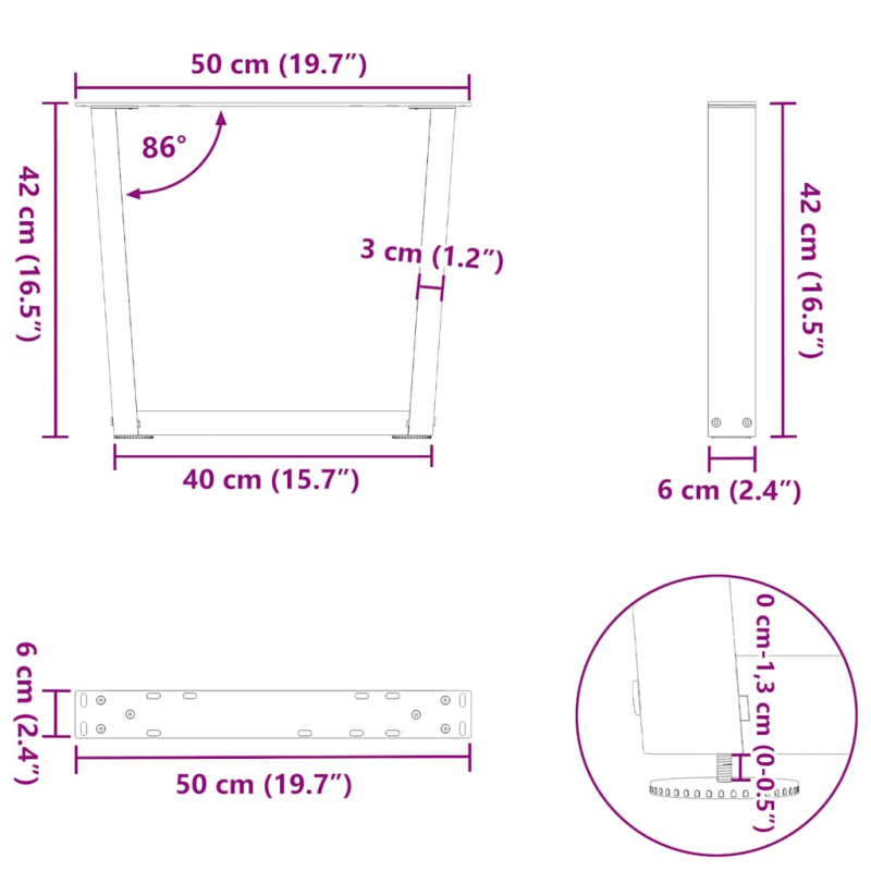Esstisch Beine V-Form 2 Stück Anthrazit 50x(42-43,3) cm Stahl