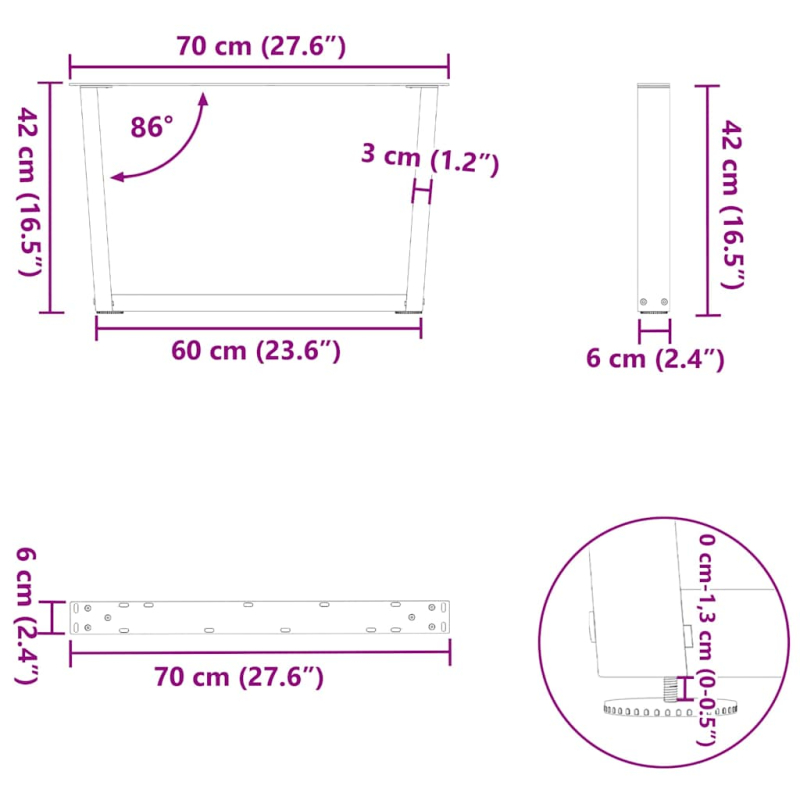 Esstisch Beine V-Form 2 Stück Weiß 70x(42-43,3) cm Stahl
