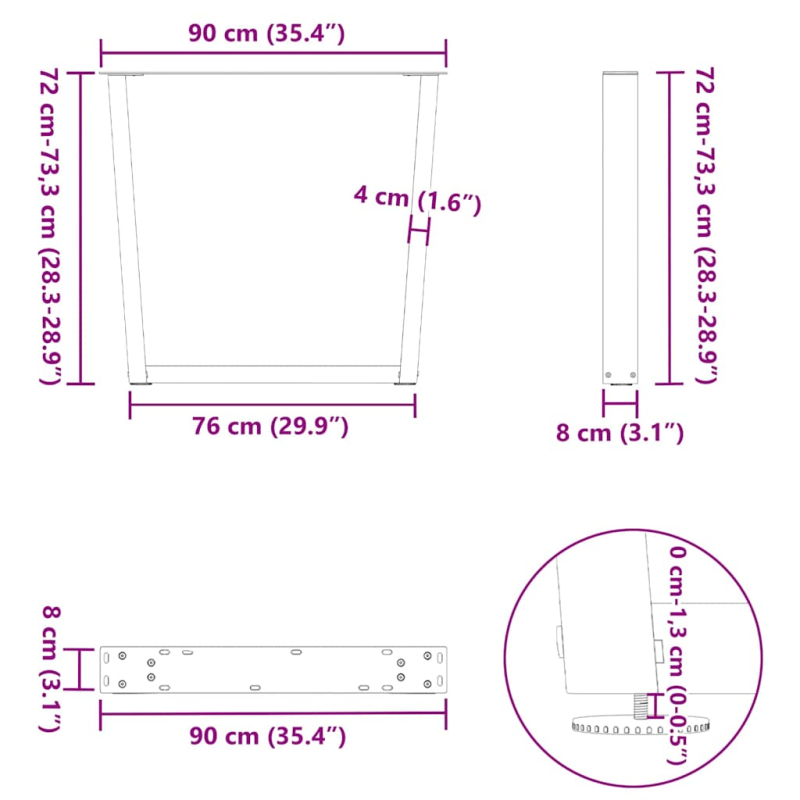 Esstischbeine V-Form 2 Stück Weiß 90x(72-73,3) cm Stahl