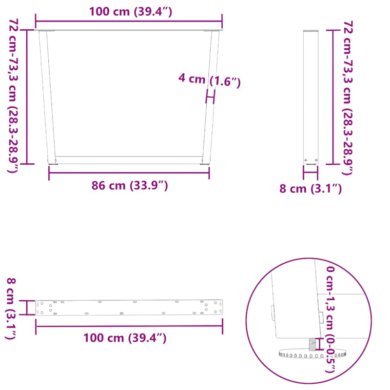 Esstischbeine V-Form 3 Stück Weiß 100x(72-73,3) cm Stahl