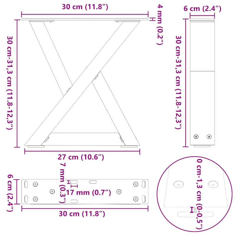 Couchtischbeine 2 Stk. Anthrazit 30x(30-31,3) cm Stahl